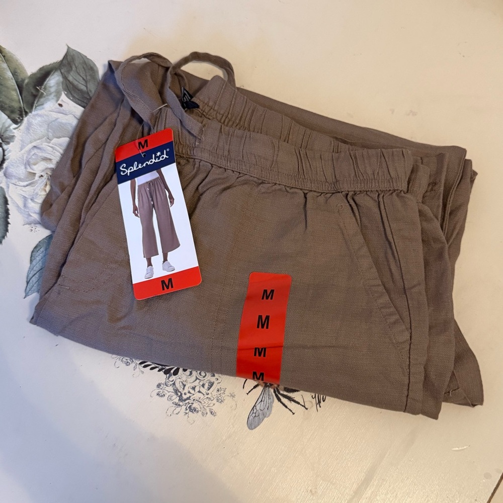 Splendid Woman’s light Brown Cropped wide leg drawstring pants - Picture 3 of 3
